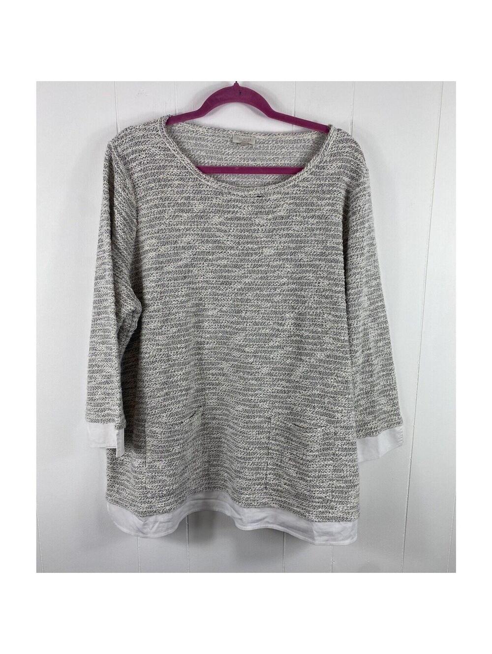 Talbots Womens Gray Heathered Ribbed Tunic Plus Size 2X Pockets Minimalist
